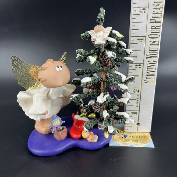 Vintage Kirk's Kritters Angel Cheeks Christmas Angel Figurine w/ Base Tree - Picture 6 of 16